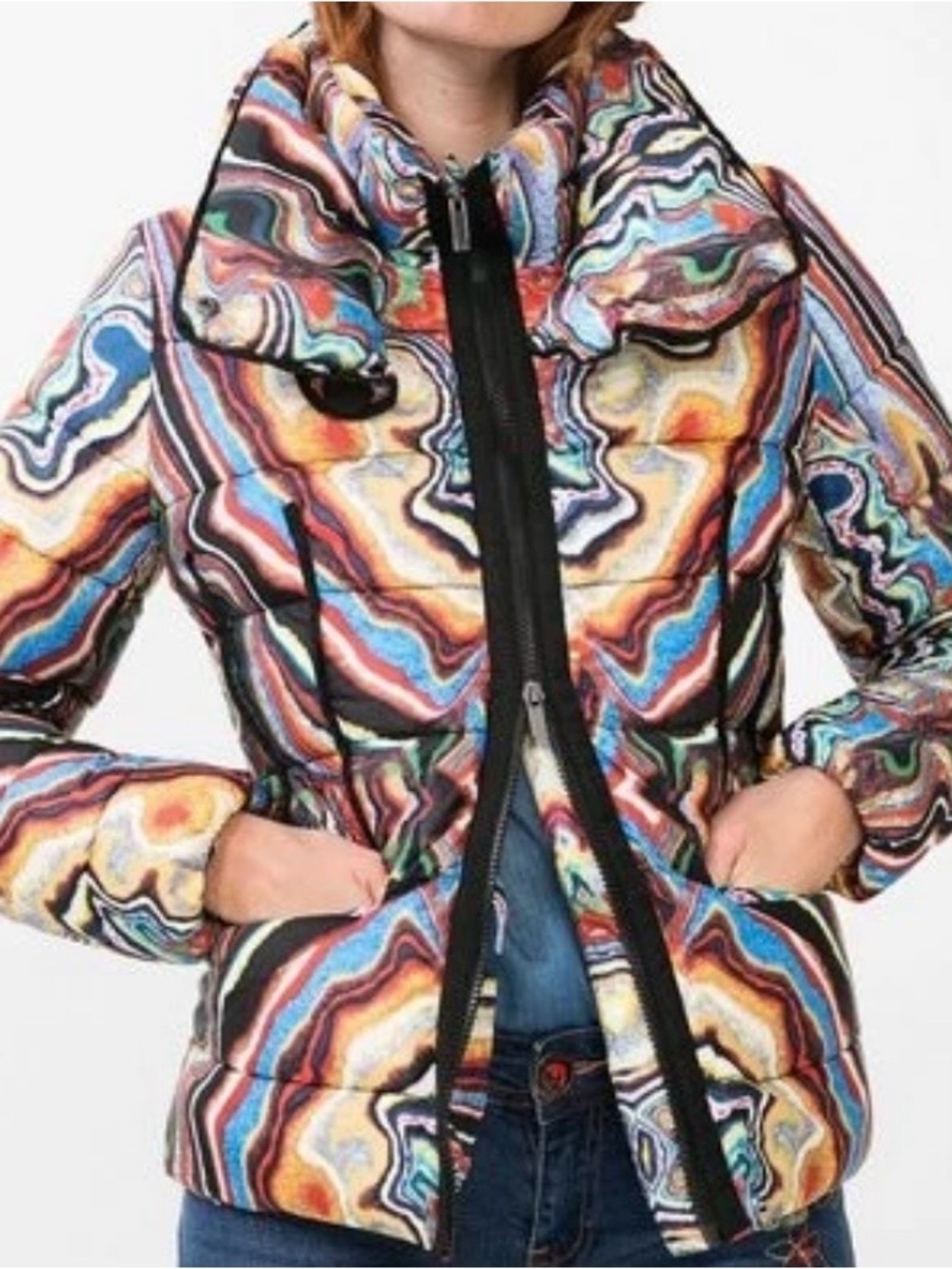 Desigual Vibrant Multicolor Patterned Puffer Jacket